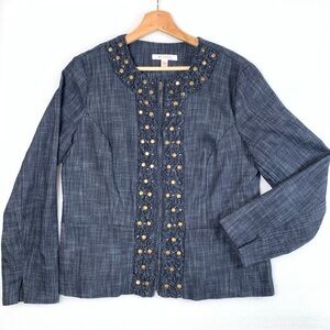 JM Collection Blue Denim Gold Studded Long Sleeve Jacket Size 8